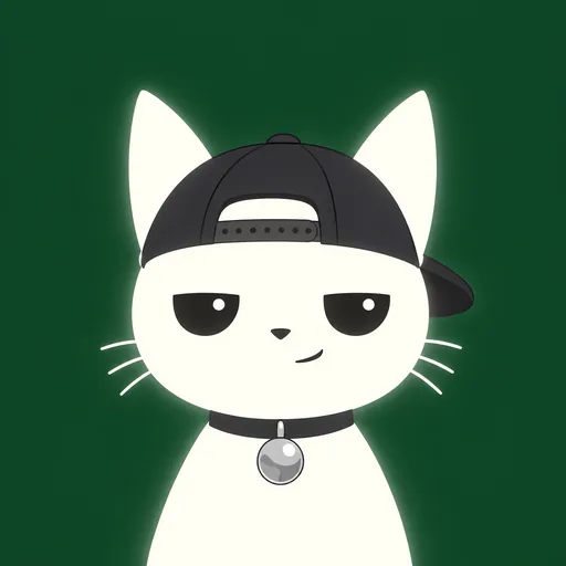Avatar crop: eyes half lidded and relaxed with a small sideways smile, wearing a backwards baseball cap, on a deep forest green background.