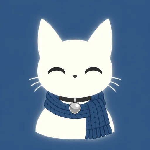 Avatar crop: eyes two gentle happy curves above a thick knitted scarf wound round his neck, on a steel blue background.