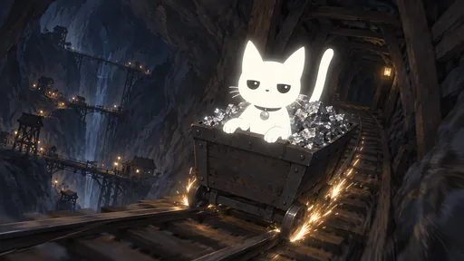 Flat-faced, he rides a mine cart heaped with glittering silver ore down a steep track through a dark tunnel, sparks flying off the wheels.