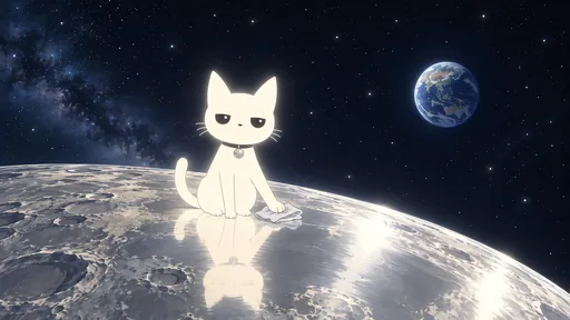 He sits on the curve of a moon made of polished silver, rubbing it with a small cloth, the Earth small and blue in the black sky.